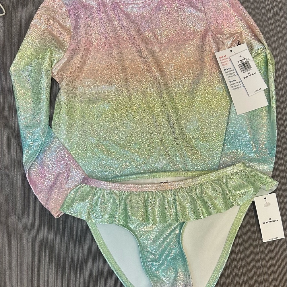 Old Navy Kids Glittery Pastel Swim Rashguard Set